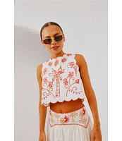 Never Fully Dressed Pollenca Embroidered Crew Neck Scallop Trim Coordinating Top
