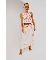Never Fully Dressed Pollenca Embroidered Crew Neck Scallop Trim Coordinating Top