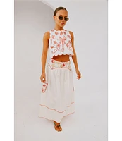 Never Fully Dressed Pollenca Embroidered Crew Neck Scallop Trim Coordinating Top