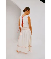 Never Fully Dressed Pollenca Embroidered Crew Neck Scallop Trim Coordinating Top