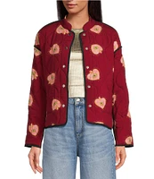 Never Fully Dressed Reversible Quilted Mystical Print Banded Collar Neck Long Sleeve Button Front Jacket