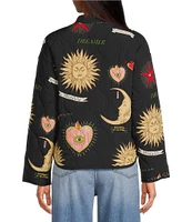 Never Fully Dressed Reversible Quilted Mystical Print Banded Collar Neck Long Sleeve Button Front Jacket