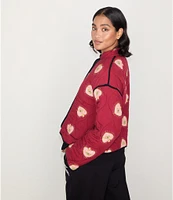 Never Fully Dressed Reversible Quilted Mystical Print Banded Collar Neck Long Sleeve Button Front Jacket