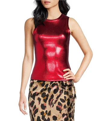 Never Fully Dressed Ribbed Metallic Crew Neck Sleeveless Tank Top