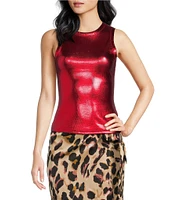 Never Fully Dressed Ribbed Metallic Crew Neck Sleeveless Tank Top
