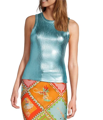 Never Fully Dressed Ribbed Metallic Crew Neck Sleeveless Tank Top