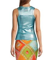 Never Fully Dressed Ribbed Metallic Crew Neck Sleeveless Tank Top