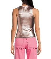 Never Fully Dressed Ribbed Metallic Crew Neck Sleeveless Tank Top