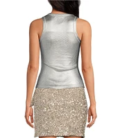 Never Fully Dressed Ribbed Metallic Crew Neck Sleeveless Tank Top