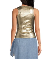 Never Fully Dressed Ribbed Metallic Crew Neck Sleeveless Tank Top