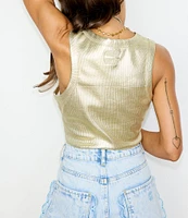 Never Fully Dressed Ribbed Metallic Crew Neck Sleeveless Tank Top