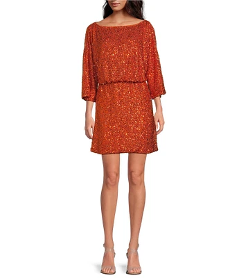 Never Fully Dressed Sequin Tilly Off The Shoulder Long Sleeve Mini Dress