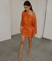 Never Fully Dressed Sequin Tilly Off The Shoulder Long Sleeve Mini Dress