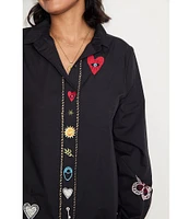 Never Fully Dressed Sundazed Romance Poplin Embroidered Motif Point Collar Neck Long Sleeve Button Front Mini Dress