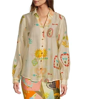 Never Fully Dressed Sundazed Summer Miley Printed Point Collar Neck Long Sleeve Button Front Top