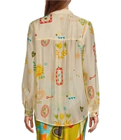 Never Fully Dressed Sundazed Summer Miley Printed Point Collar Neck Long Sleeve Button Front Top