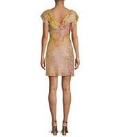 Never Fully Dressed Tilda Boho Ruffled Deep V-Neck Short Sleeve Mini Dress