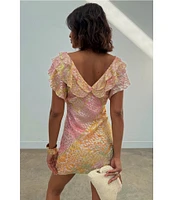 Never Fully Dressed Tilda Boho Ruffled Deep V-Neck Short Sleeve Mini Dress