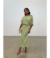 Never Fully Dressed Tilly Plisse Gold Fleck Print One Shoulder Neck Short Sleeve Maxi Dress