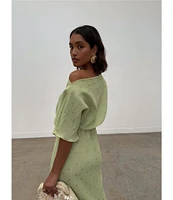 Never Fully Dressed Tilly Plisse Gold Fleck Print One Shoulder Neck Short Sleeve Maxi Dress