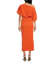 Never Fully Dressed Tilly Plisse Gold Fleck Print One Shoulder Neck Short Sleeve Maxi Dress