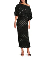 Never Fully Dressed Tilly Plisse Gold Fleck Print One Shoulder Neck Short Sleeve Maxi Dress