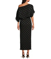 Never Fully Dressed Tilly Plisse Gold Fleck Print One Shoulder Neck Short Sleeve Maxi Dress