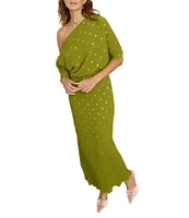 Never Fully Dressed Tilly Plisse Gold Fleck Print One Shoulder Neck Short Sleeve Maxi Dress