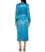 Never Fully Dressed Vienna Sundazed Summer Printed V Neck 3/4 Sleeve Wrap Midi Dress