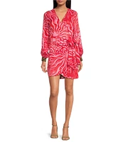 Never Fully Dressed Vienna Valentine Printed V Neck Long Sleeve Mini Wrap Dress