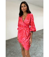 Never Fully Dressed Vienna Valentine Printed V Neck Long Sleeve Mini Wrap Dress