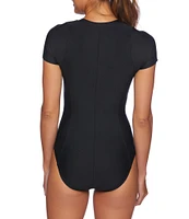 Next by Athena Good Karma Malibu Short Sleeve Zip Up One-Piece Swimsuit