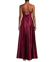 Next Up Adjustable Spaghetti Strap Low Back Side Slit Long Dress