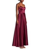 Next Up Adjustable Spaghetti Strap Low Back Side Slit Long Dress