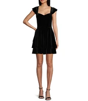 Next Up Velvet Sweetheart Neck Cap Sleeve Twist Back Cut Out Double Tiered Dress