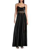 Next Up Drape Neck Illusion Corset Satin Ball Gown