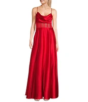 Next Up Drape Neck Illusion Corset Satin Ball Gown