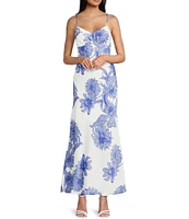 Next Up Floral Print V-Neck Spaghetti Strap Low Back Ankle Length Dress
