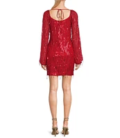 Next Up Long Sleeve Fringe Sequin Dress