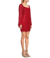 Next Up Long Sleeve Fringe Sequin Dress