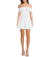 Next Up Off-The-Shoulder Adjustable Spaghetti Strap Twist Back Double Ruffle Hem Skirt Dress