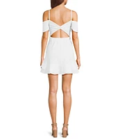 Next Up Off-The-Shoulder Adjustable Spaghetti Strap Twist Back Double Ruffle Hem Skirt Dress
