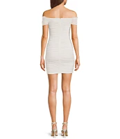 Next Up Off-The-Shoulder Short Sleeve Ruffle Top Shirred Bodycon Dress