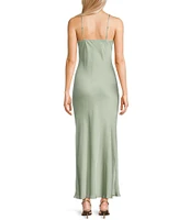 Next Up Satin Sweetheart Neck Front Rosette Side Slit Midi Dress