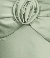 Next Up Satin Sweetheart Neck Front Rosette Side Slit Midi Dress