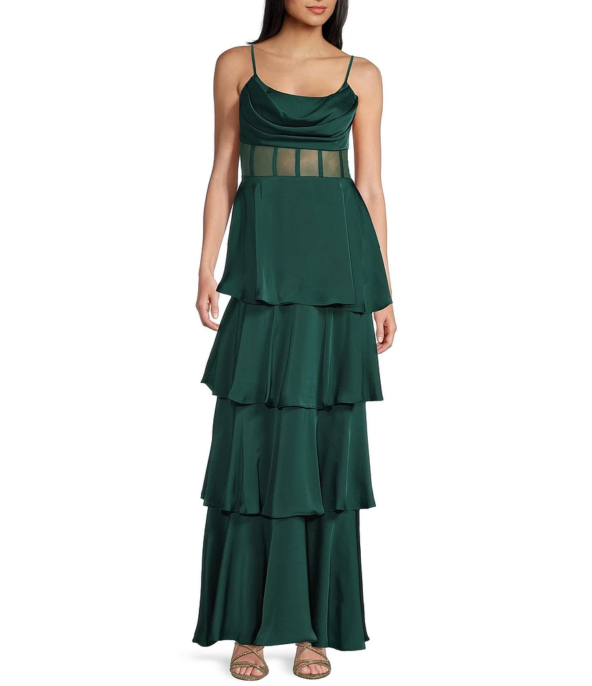 Next Up Scoop Neck Sleeveless Spaghetti Strap Tiered Ruffle Dress