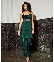 Next Up Scoop Neck Sleeveless Spaghetti Strap Tiered Ruffle Dress