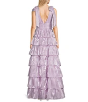 Next Up Sleeveless V-Neck 3-Layer 7 Ruffle Skirt Dress
