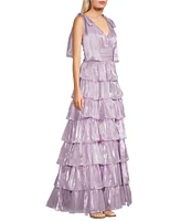 Next Up Sleeveless V-Neck 3-Layer 7 Ruffle Skirt Dress
