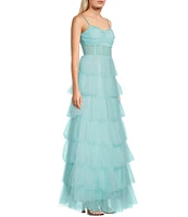 Next Up Spaghetti Strap Corset Ruffled Long Dress